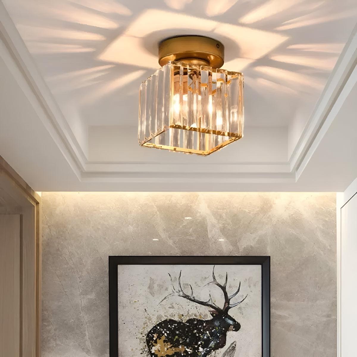 Modern Semi Flush Mount Ceiling Light With Striped Clear Glass Shade