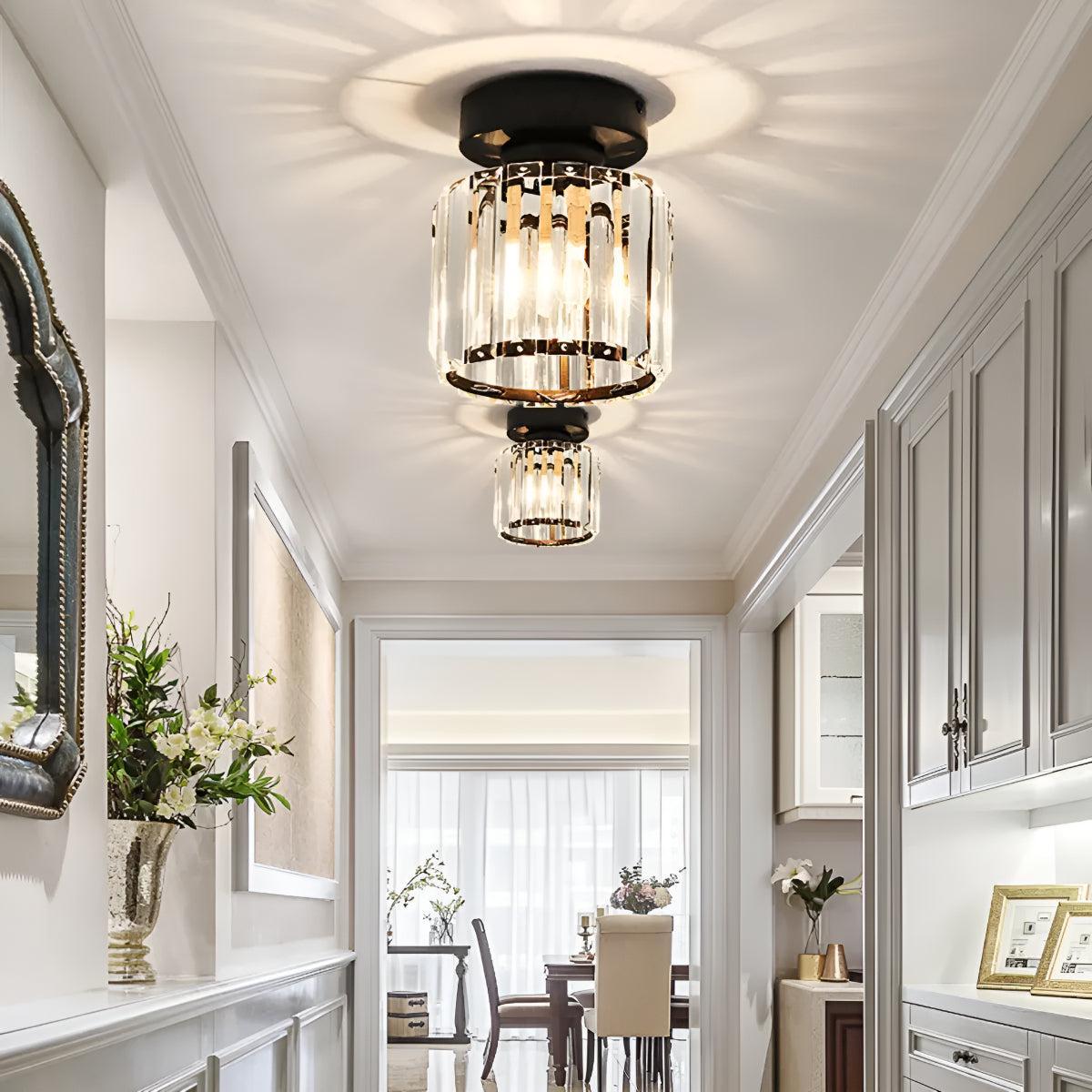 Modern Semi Flush Mount Ceiling Light With Striped Clear Glass Shade