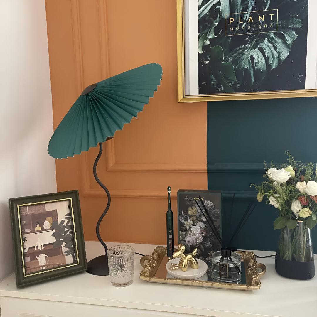 Modern Squiggle Wavy Table Lamp With Pleated Lampshade