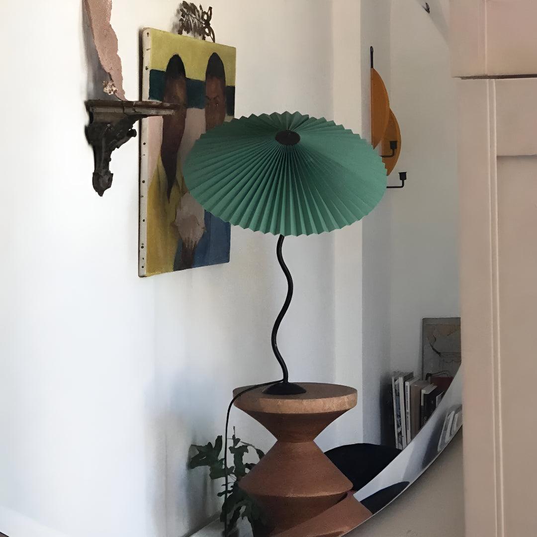 Modern Squiggle Wavy Table Lamp With Pleated Lampshade