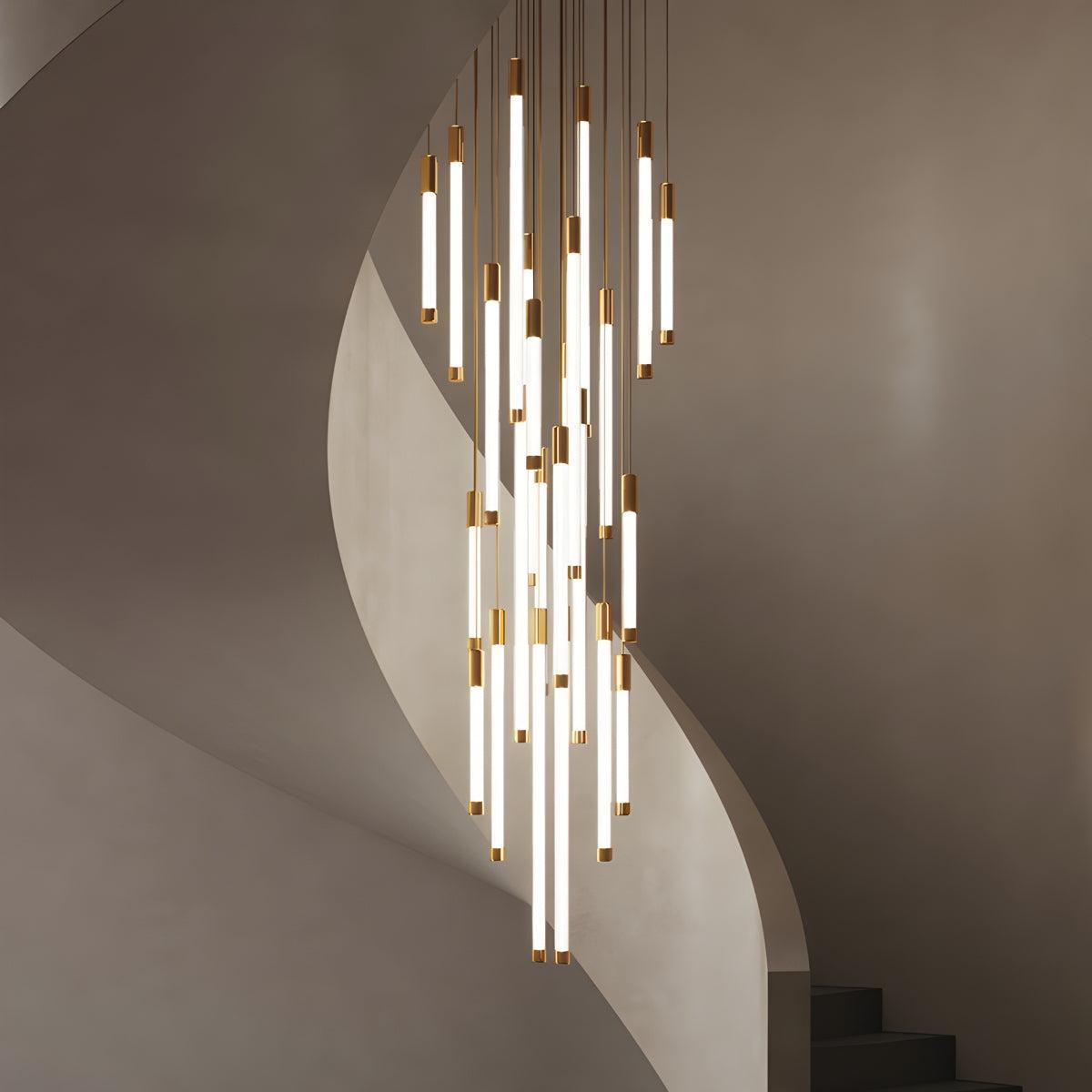 Modern Staircase Hanging Chandelier Light With Dimmable Vertical Tube Design