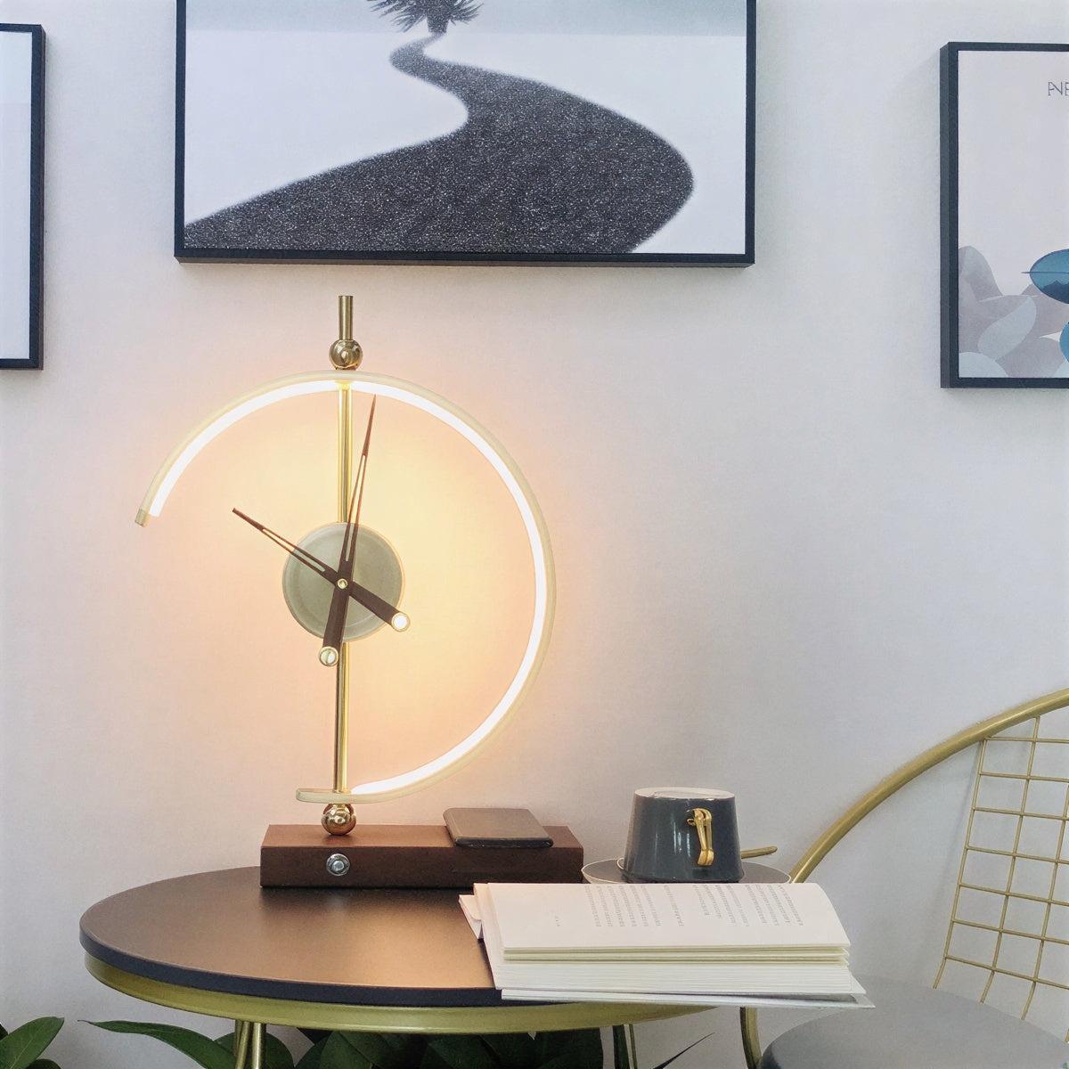Modern Table Lamp With Clock and Wireless Phone Charging Station