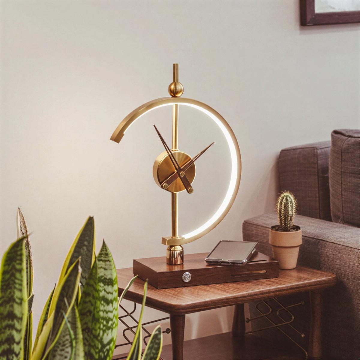 Modern Table Lamp With Clock and Wireless Phone Charging Station