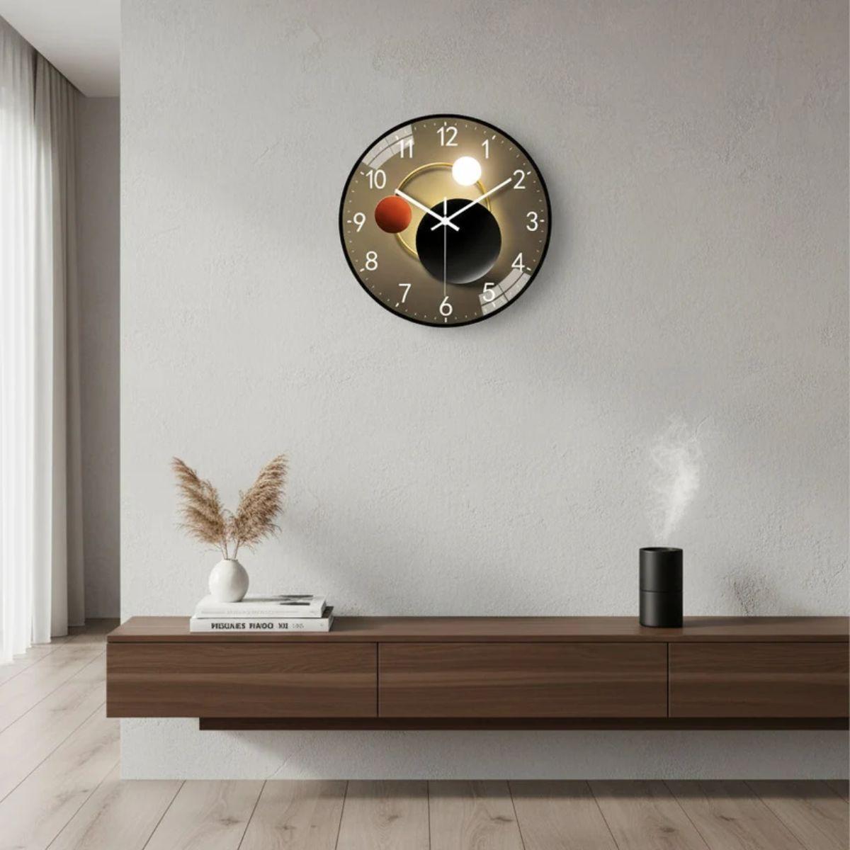 Modern Wall Clock with Silent Luminous Round Glass Face