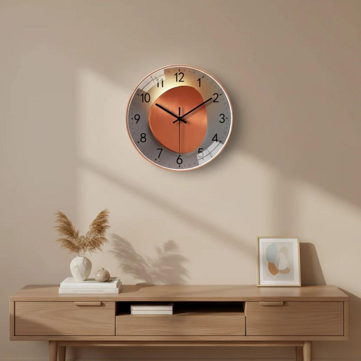 Modern Wall Clock with Silent Luminous Round Glass Face