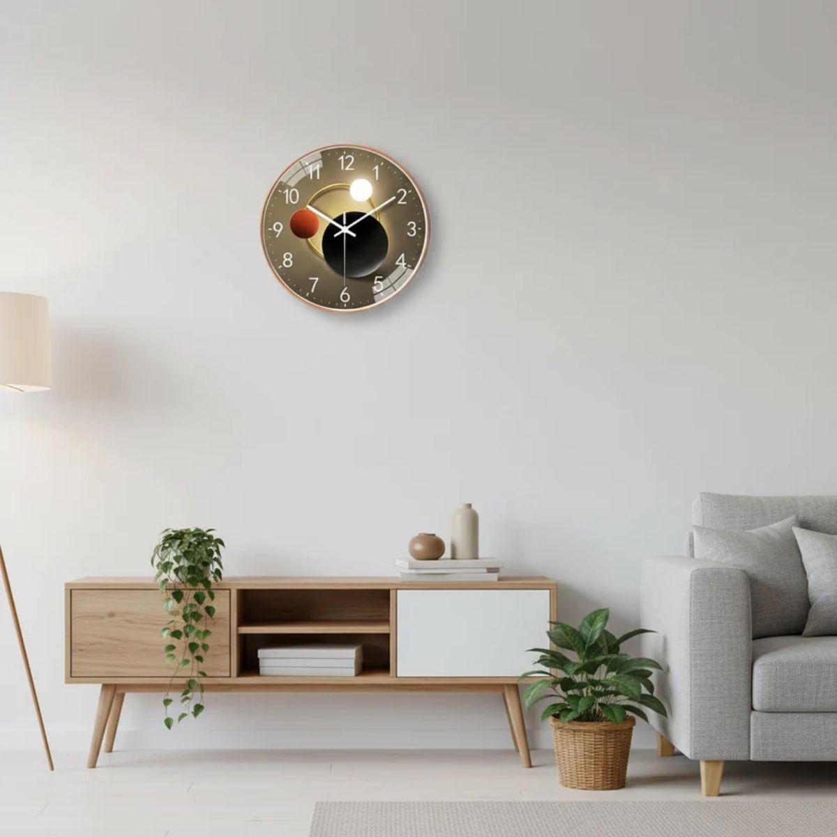 Modern Wall Clock with Silent Luminous Round Glass Face