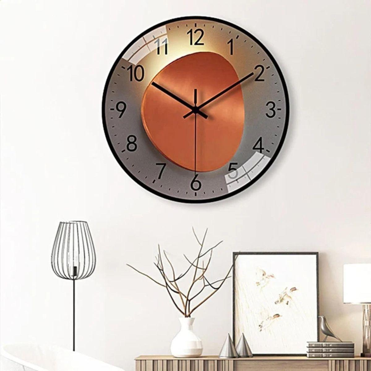 Modern Wall Clock with Silent Luminous Round Glass Face