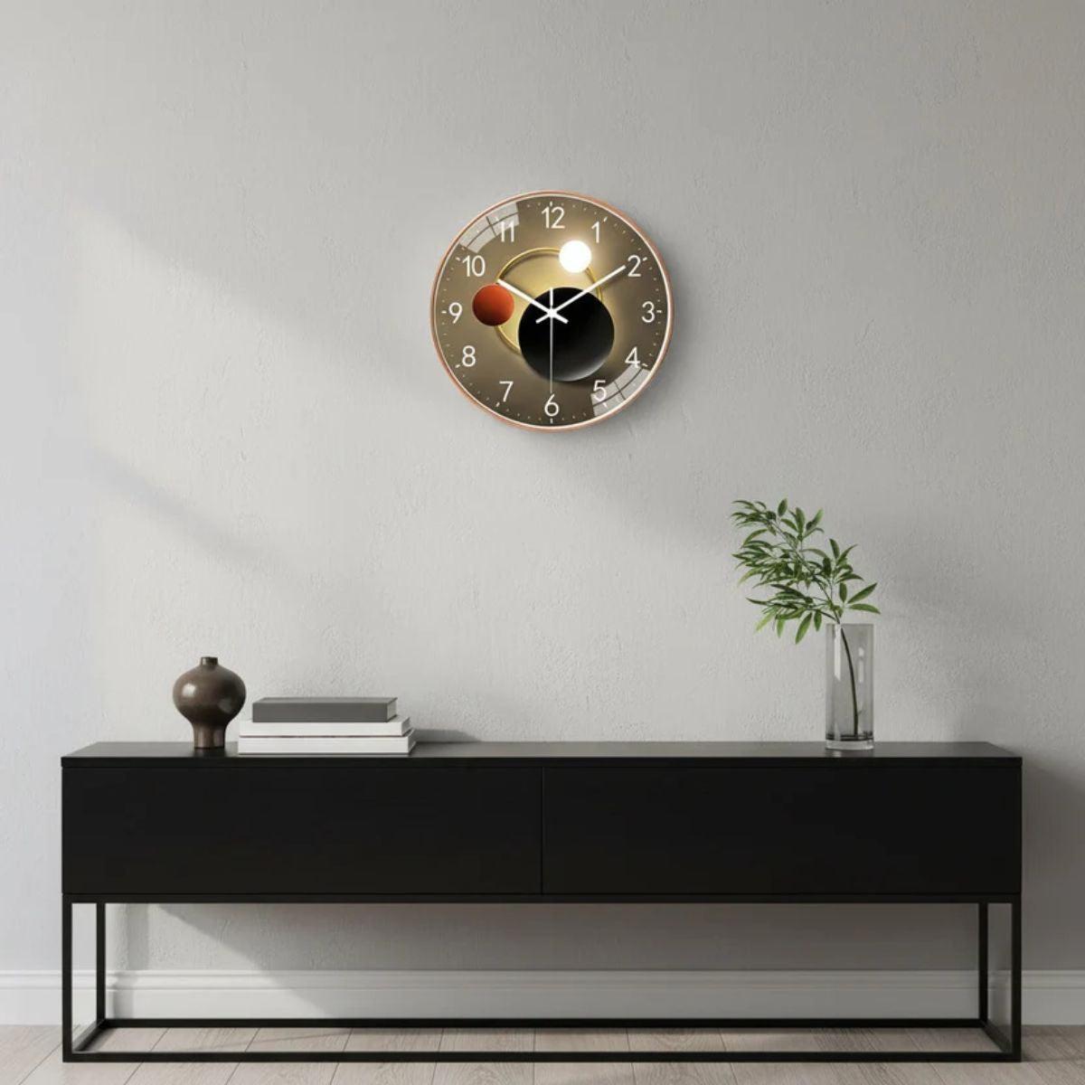 Modern Wall Clock with Silent Luminous Round Glass Face