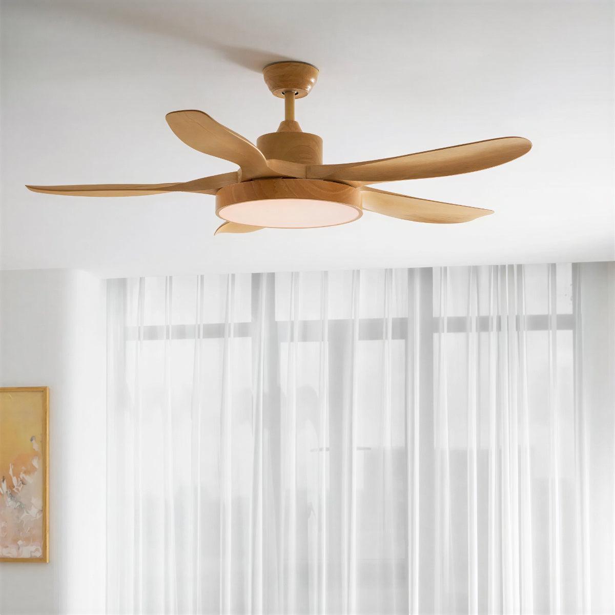 Modern Wooden Ceiling Fan With Light and Remote Control