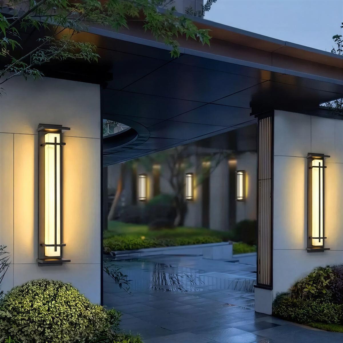 Outdoor Alabaster Wall Light With Vertical Cage Design
