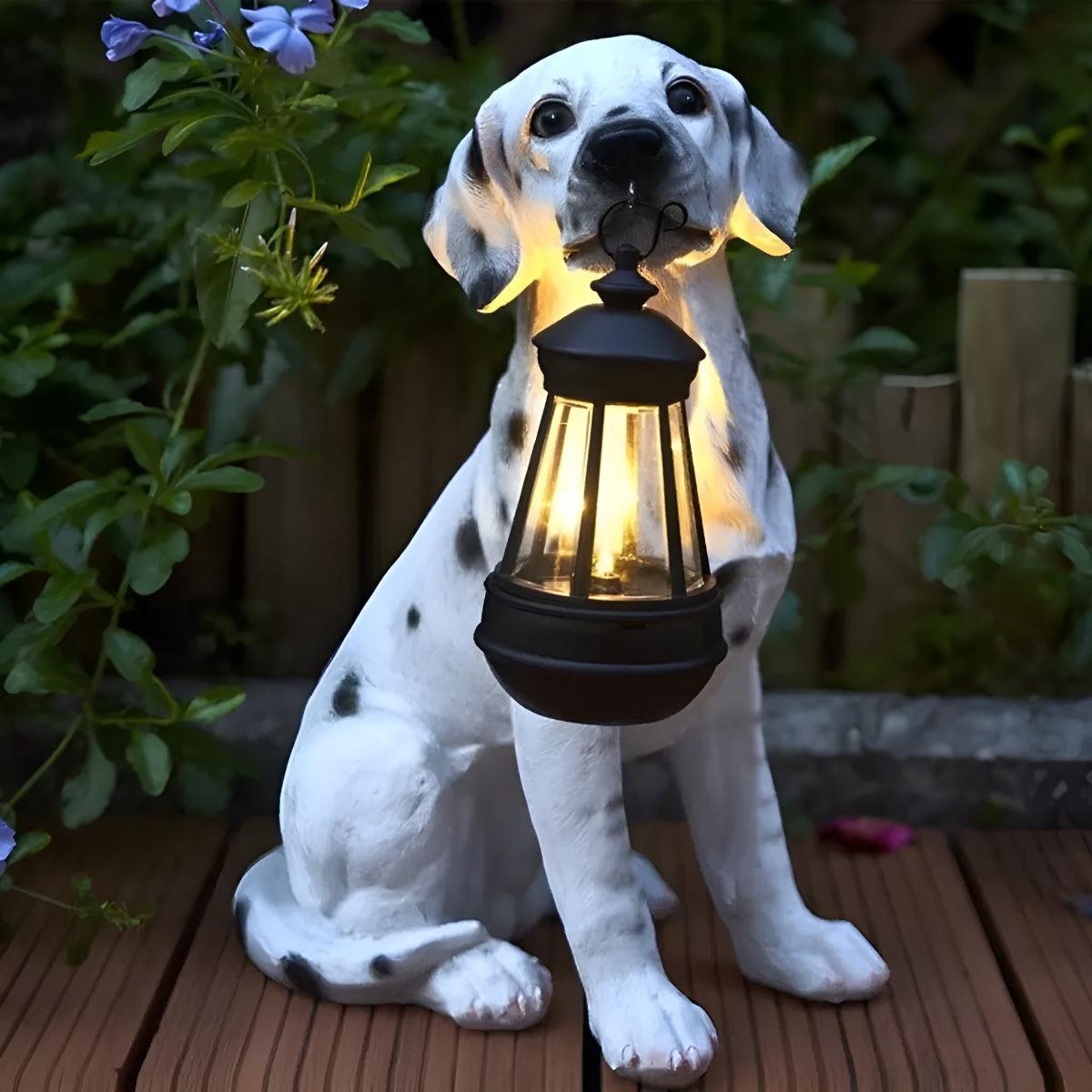 Outdoor Dog Statue Solar Garden Light with Lantern