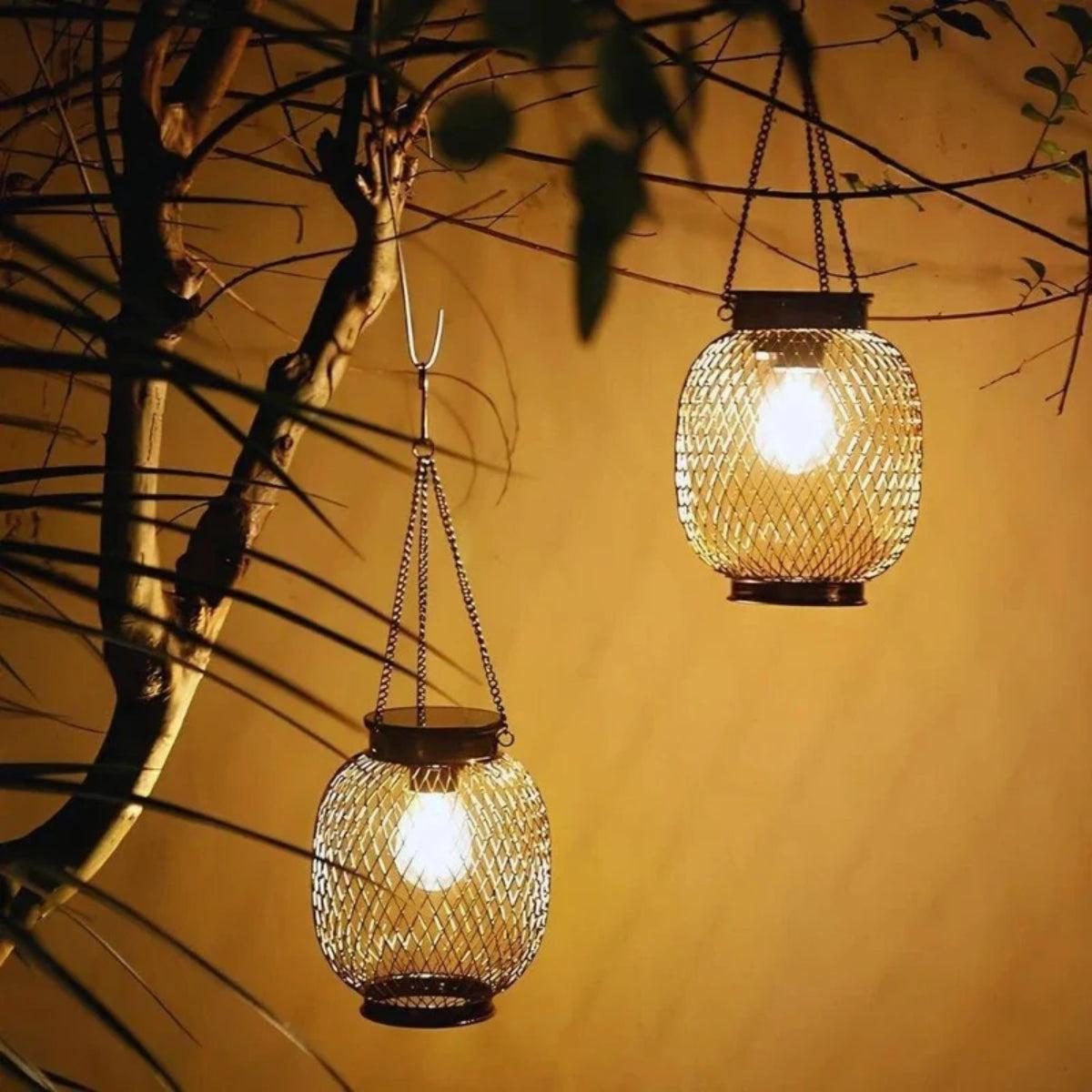 Outdoor Hanging Solar Powered Lantern With Automatic Dusk Sensor