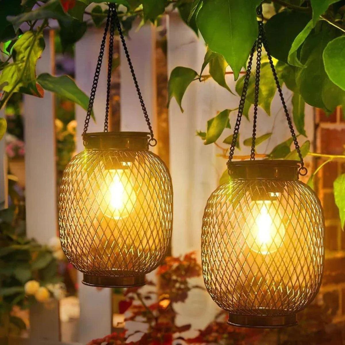 Outdoor Hanging Solar Powered Lantern With Automatic Dusk Sensor