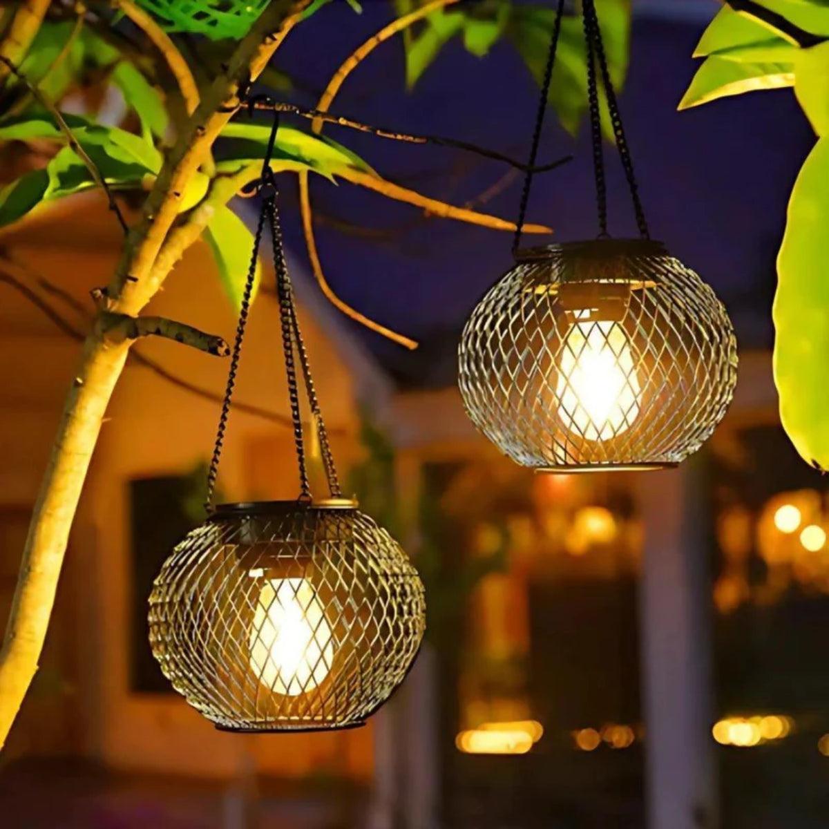 Outdoor Hanging Solar Powered Lantern With Automatic Dusk Sensor