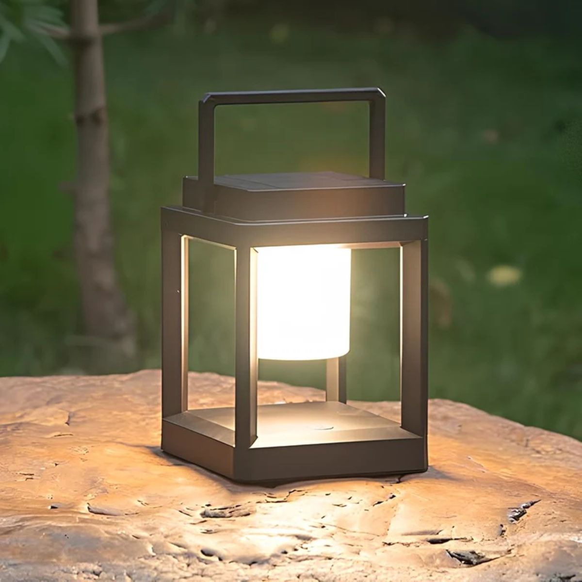 Outdoor Portable Rechargeable Solar Lantern With Cube Frame Shape