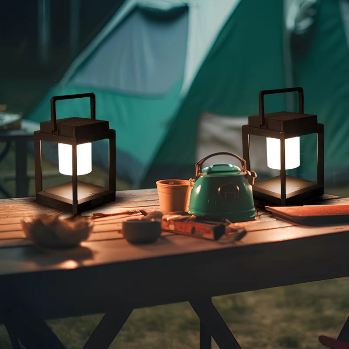 Outdoor Portable Rechargeable Solar Lantern With Cube Frame Shape