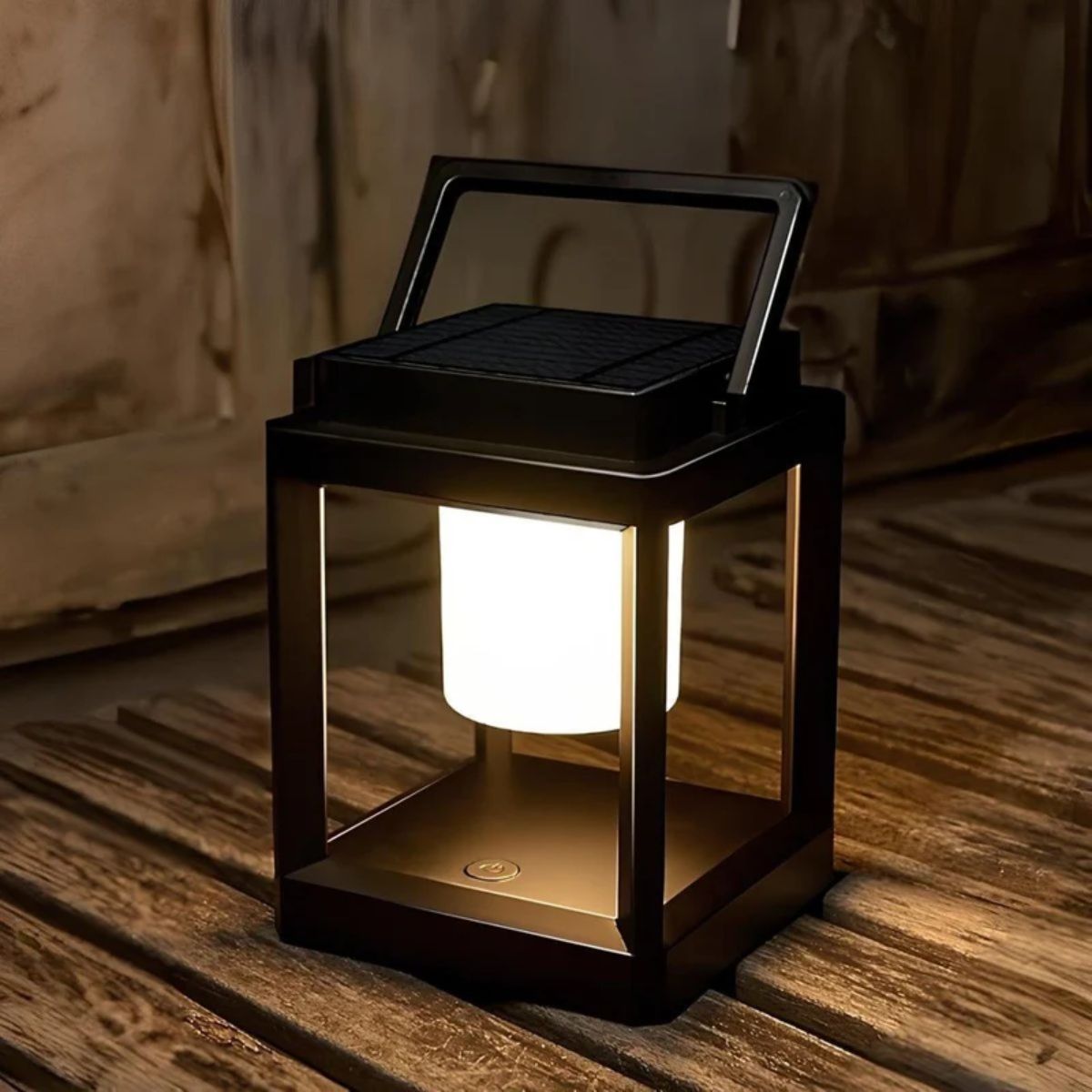 Outdoor Portable Rechargeable Solar Lantern With Cube Frame Shape