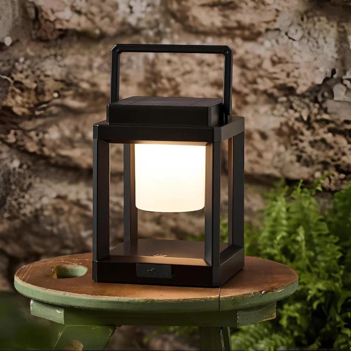 Outdoor Portable Rechargeable Solar Lantern With Cube Frame Shape