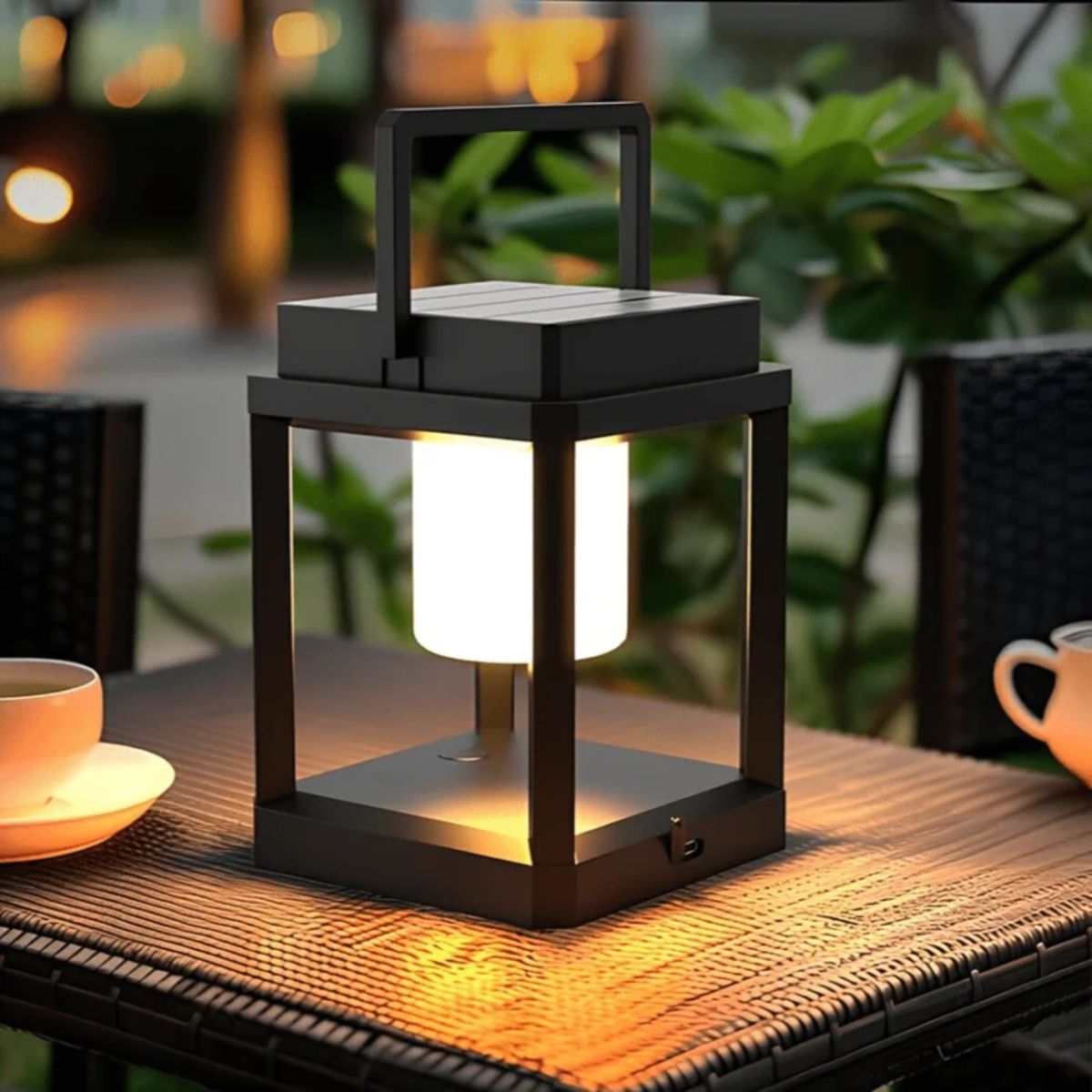 Outdoor Portable Rechargeable Solar Lantern With Cube Frame Shape