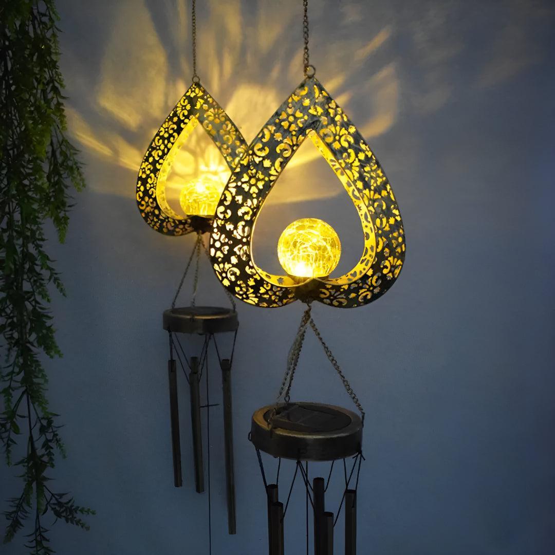 Outdoor Solar Iron Heart Wind Chime Light for Garden Decor