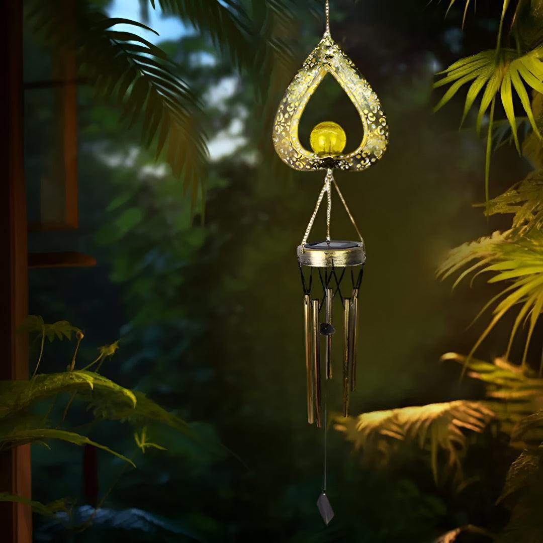 Outdoor Solar Iron Heart Wind Chime Light for Garden Decor
