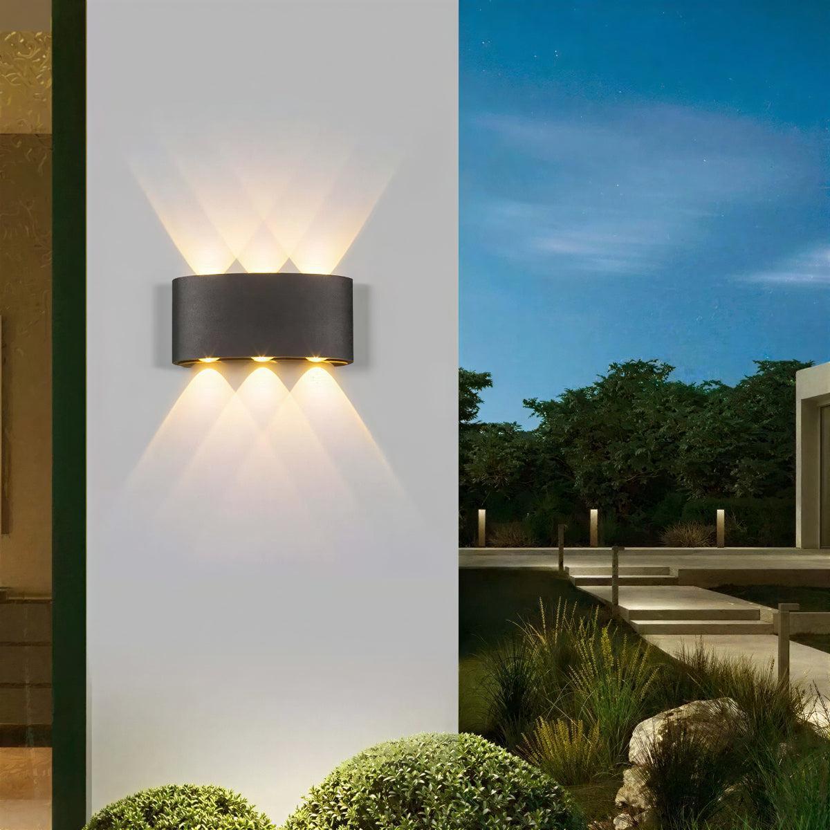 Outdoor Wall Light Sconce With Symmetrical Beams And Curved Style