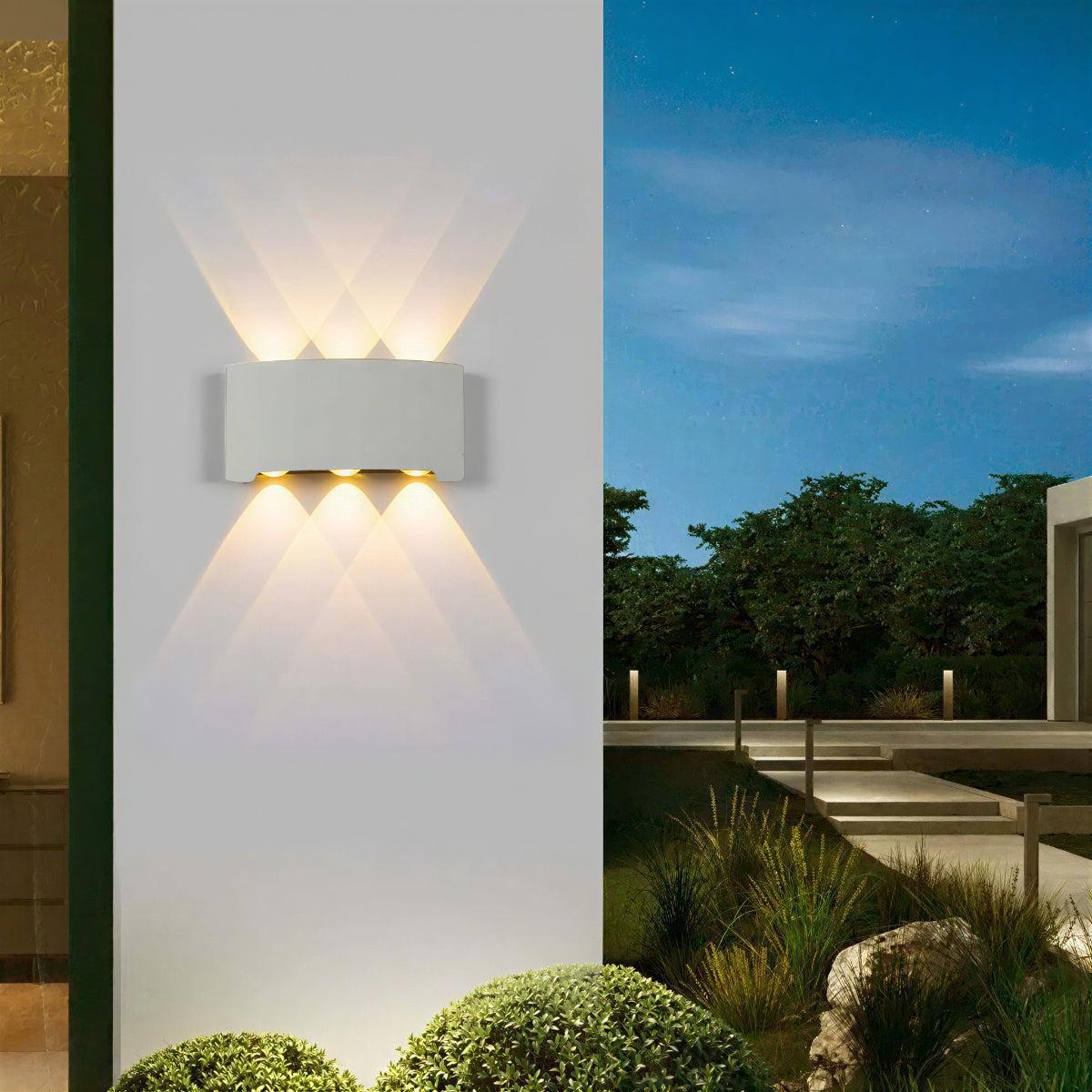 Outdoor Wall Light Sconce With Symmetrical Beams And Curved Style