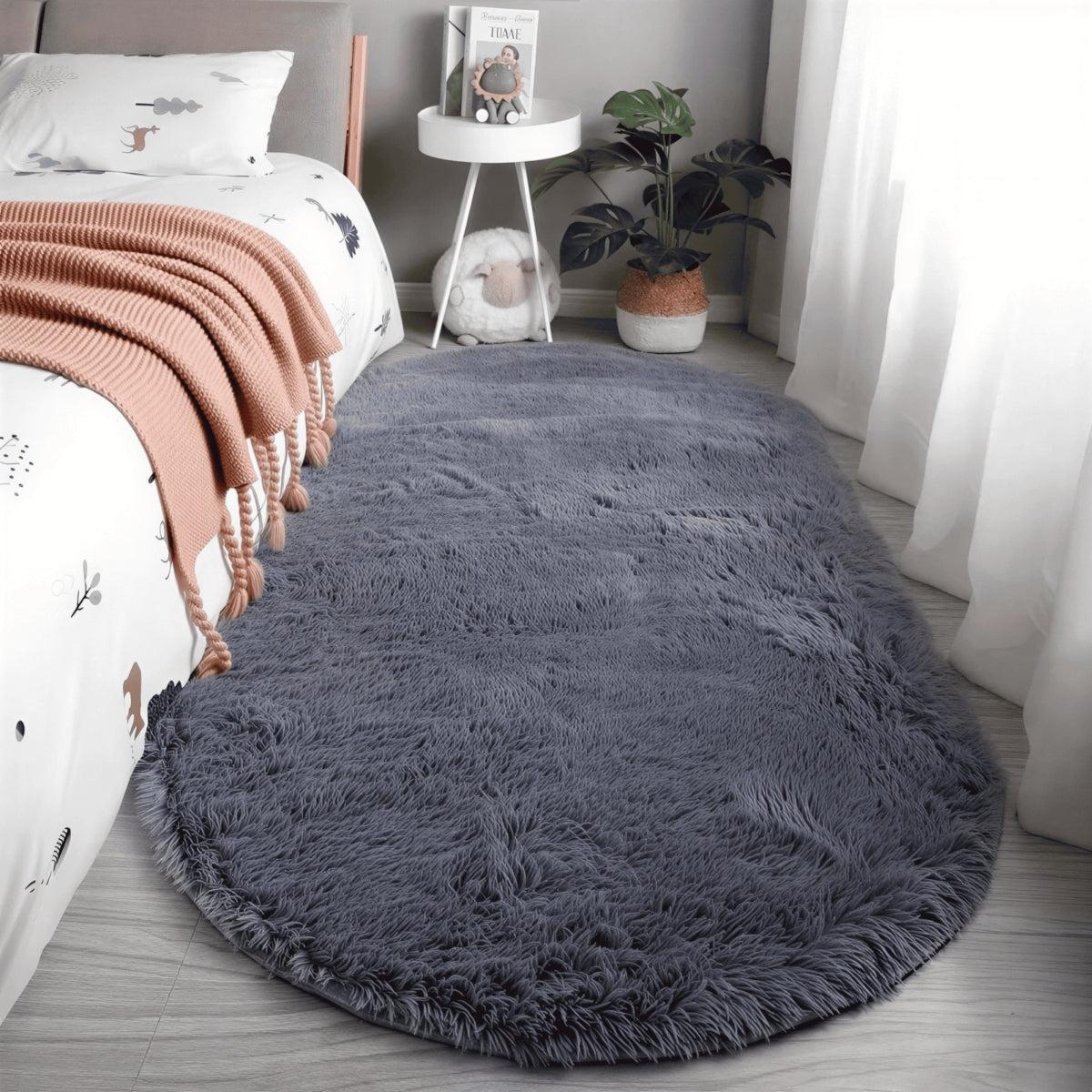 Oval Shaped Plush Carpet Rug With Non-Slip Backing