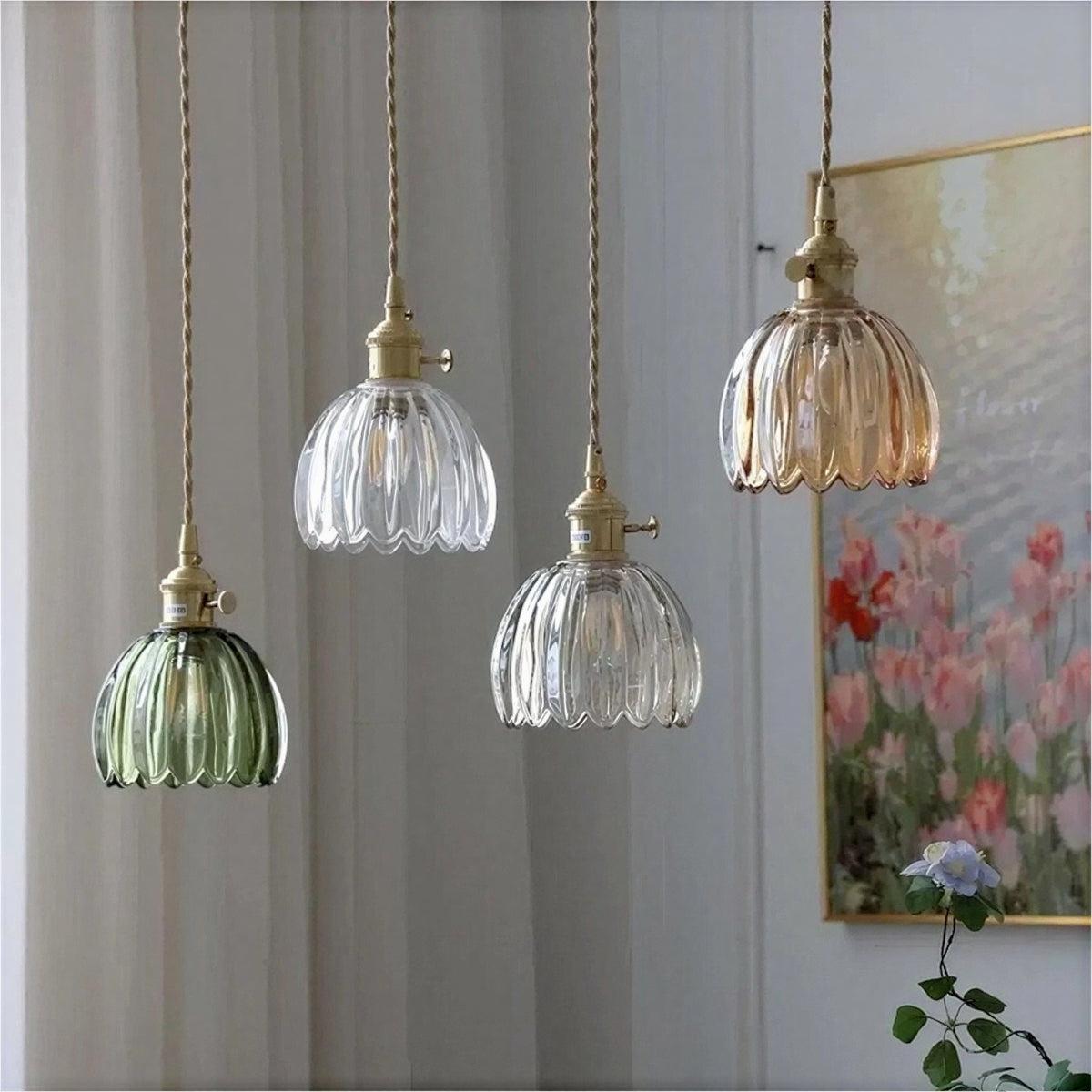 Pendant Light With Vintage Floral Shade and Ambient Glow