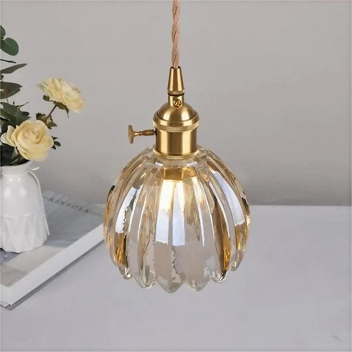 Pendant Light With Vintage Floral Shade and Ambient Glow