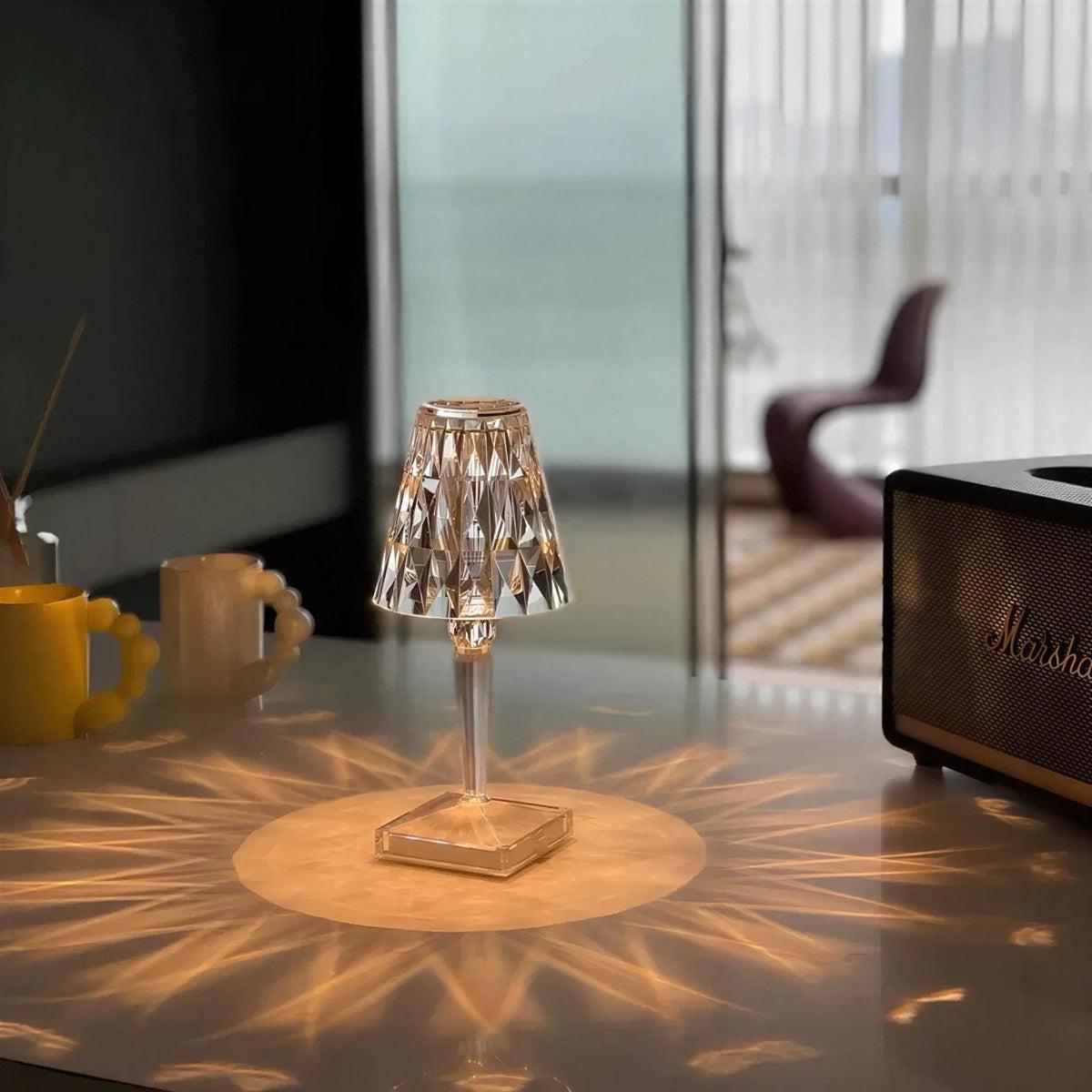 Portable Touch Control Cordless Rechargeable Table Lamp with Crystal Effect Glow