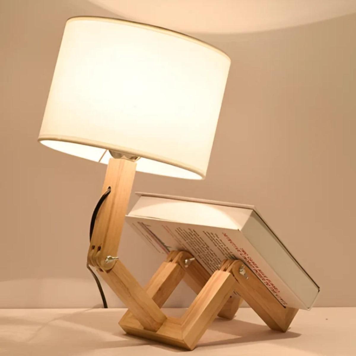 Poseable Table Lamp With Adjustable Wooden Joints