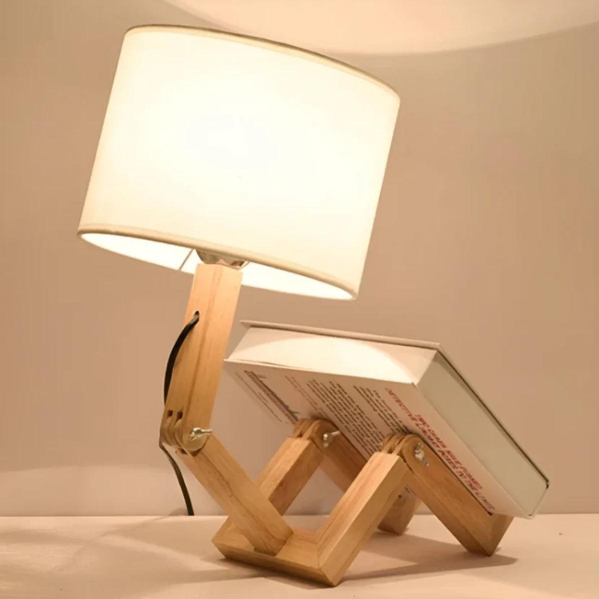 Poseable Table Lamp With Adjustable Wooden Joints