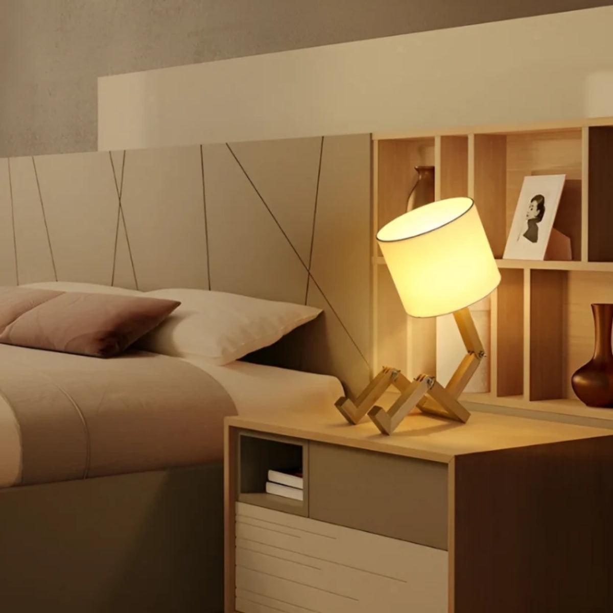 Poseable Table Lamp With Adjustable Wooden Joints
