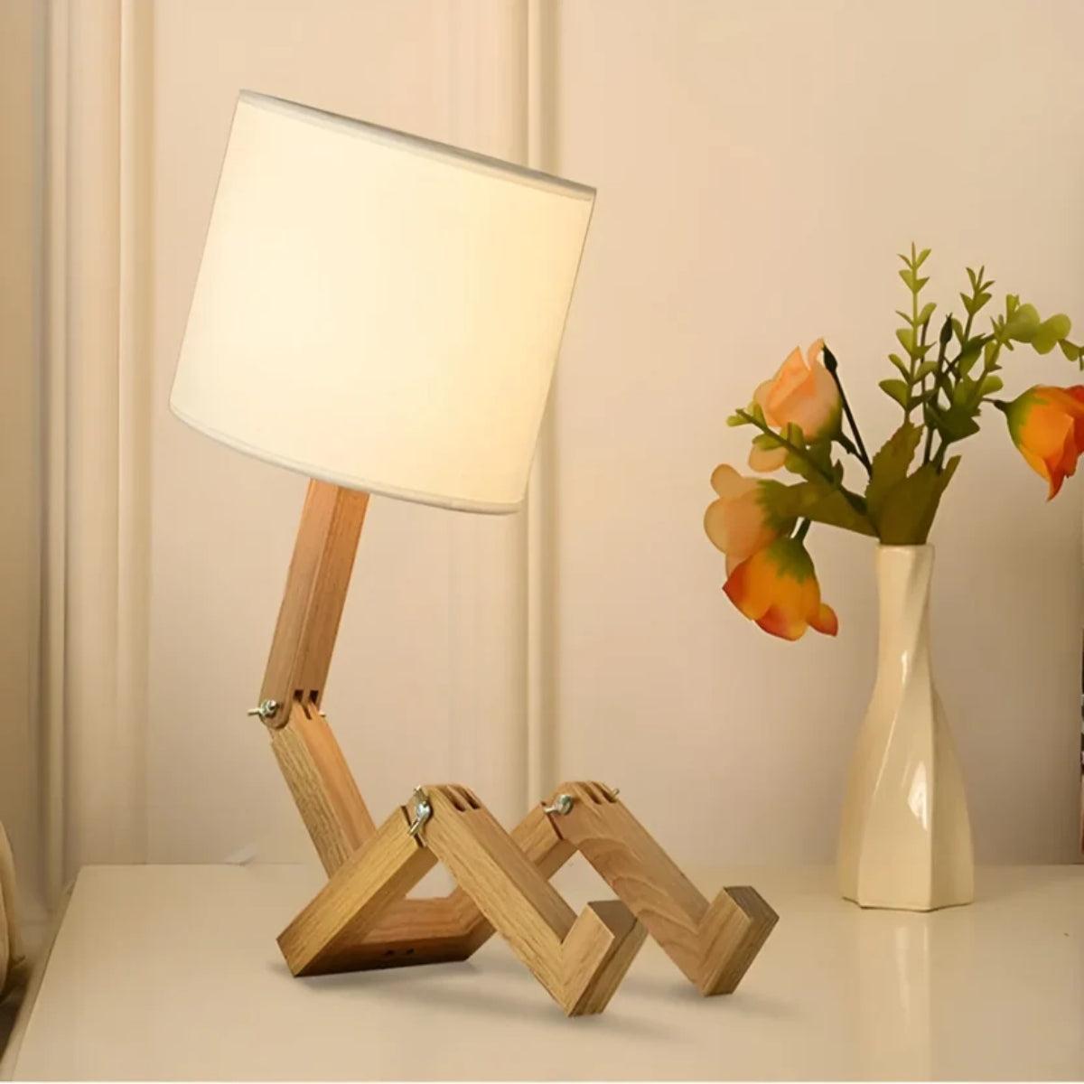 Poseable Table Lamp With Adjustable Wooden Joints