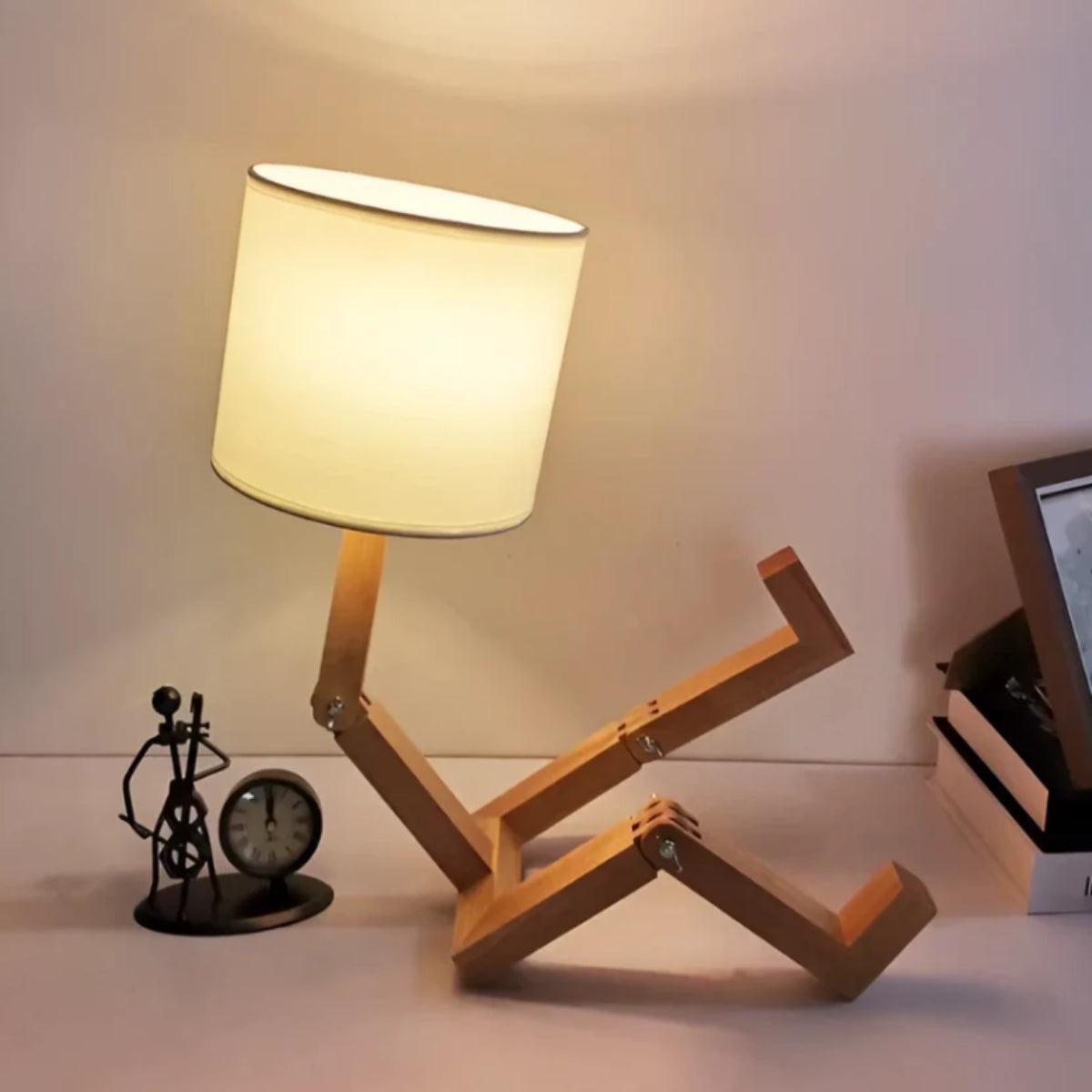 Poseable Table Lamp With Adjustable Wooden Joints