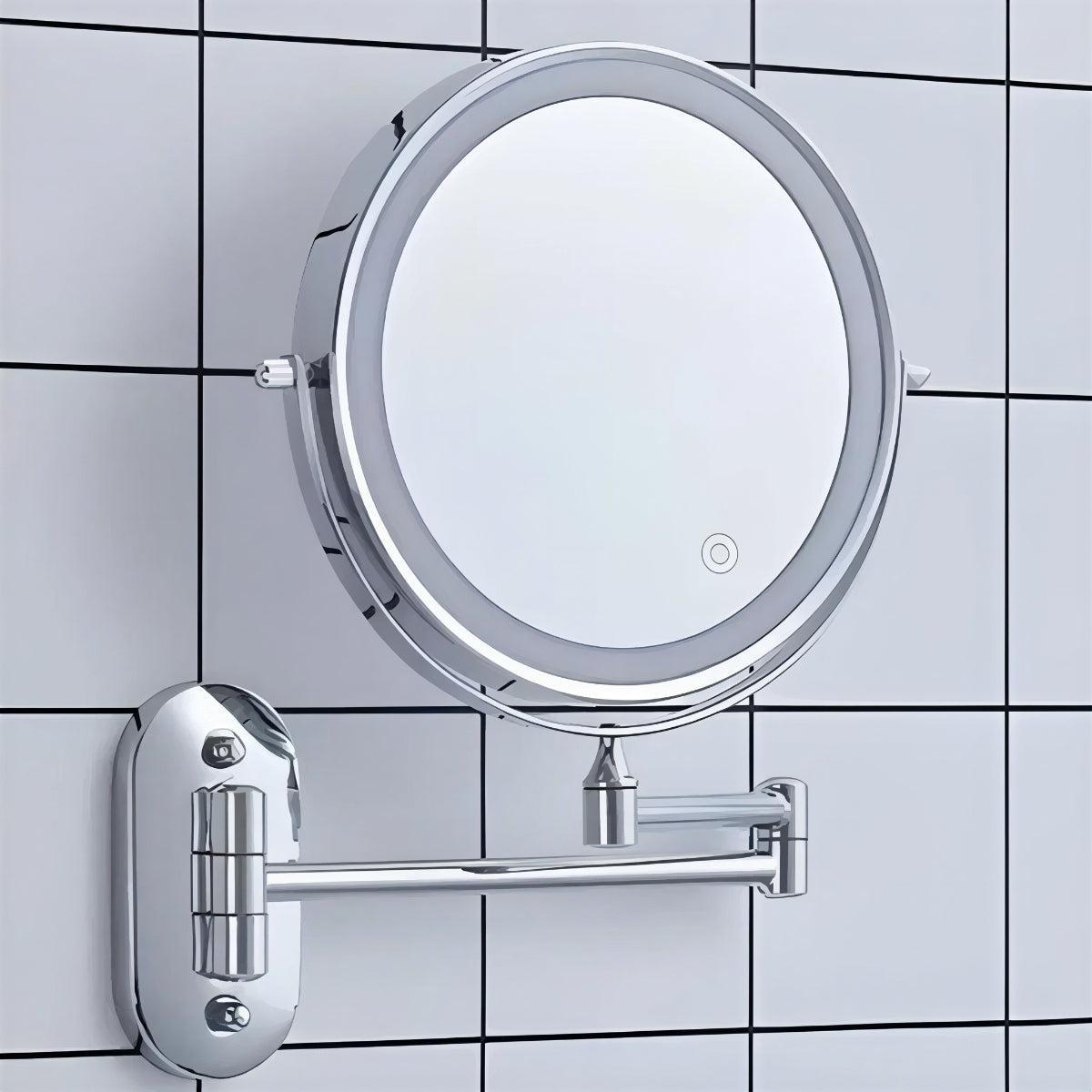 Rechargeable Bathroom Makeup Mirror with LED Magnification and Touch Control