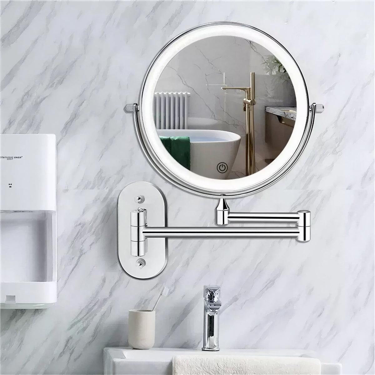 Rechargeable Bathroom Makeup Mirror with LED Magnification and Touch Control
