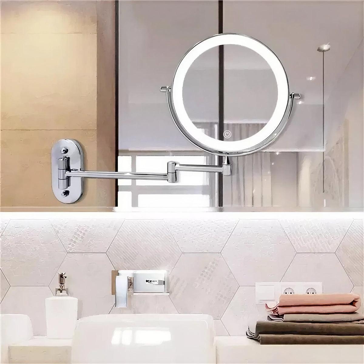 Rechargeable Bathroom Makeup Mirror with LED Magnification and Touch Control