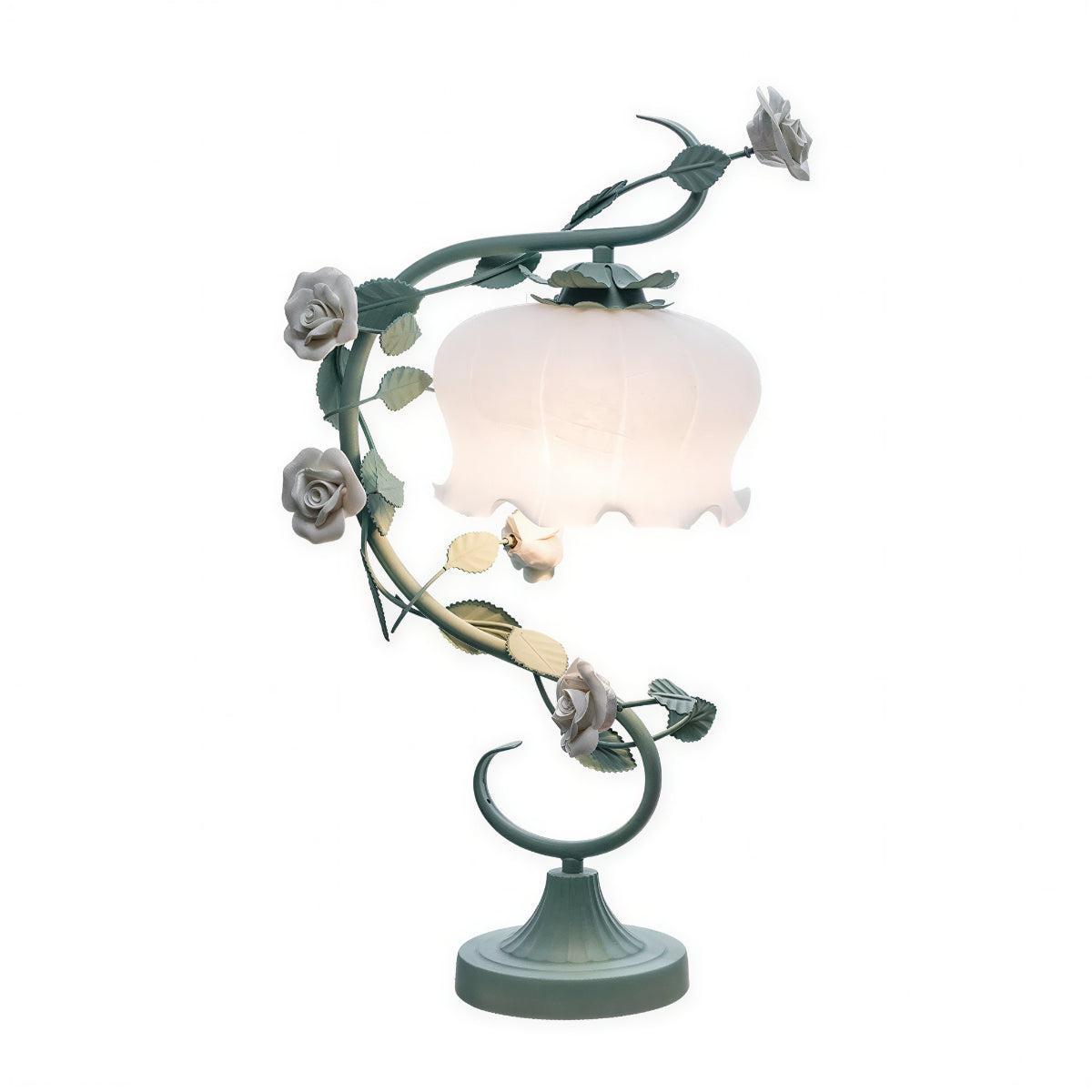 Rose Flower Table Lamp With Glass Shade