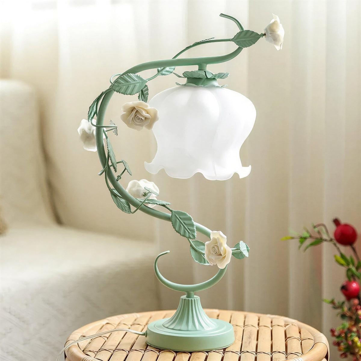Rose Flower Table Lamp With Glass Shade