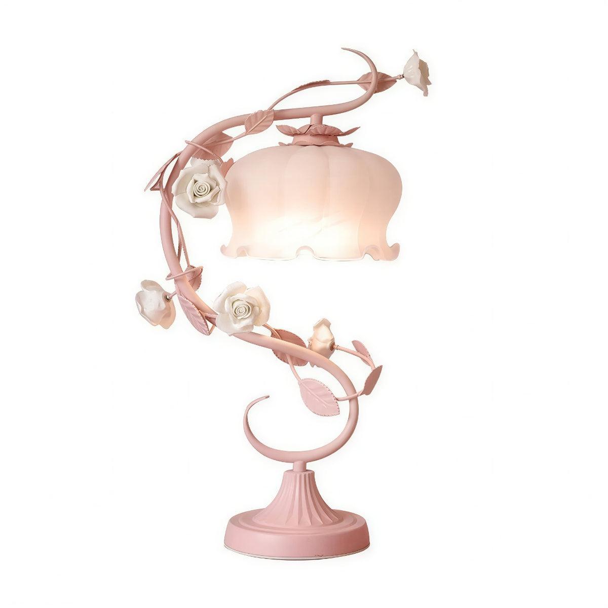 Rose Flower Table Lamp With Glass Shade