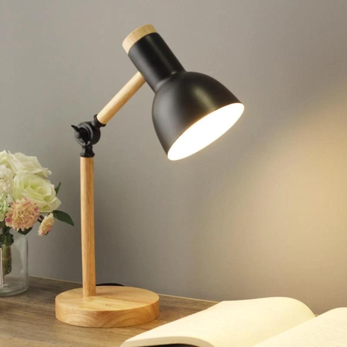 Scandinavian Wooden Table Lamp With Warm Glow And Adjustable Arm