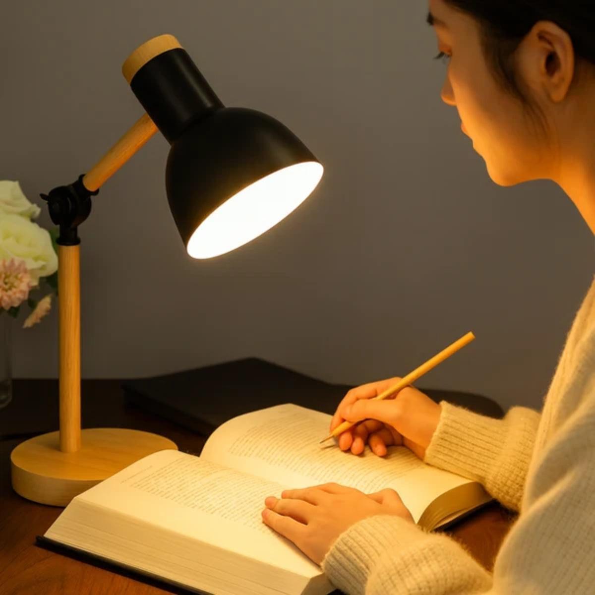 Scandinavian Wooden Table Lamp With Warm Glow And Adjustable Arm