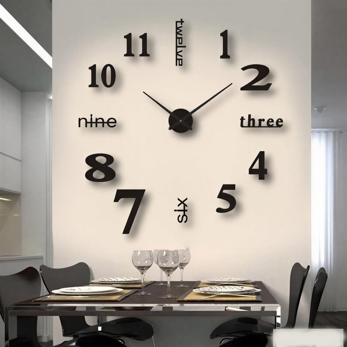 Silent Wall Clock With Frameless Contemporary 3D Numerical Design