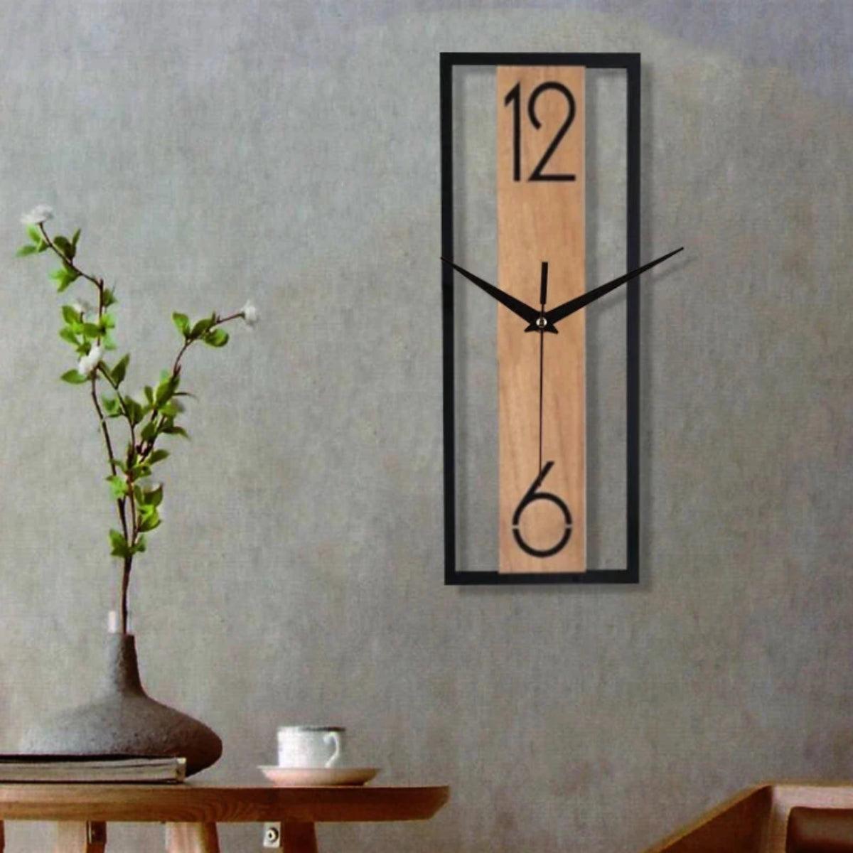 Silent Wood And Metal Wall Clock With Minimalist Open Frame Design