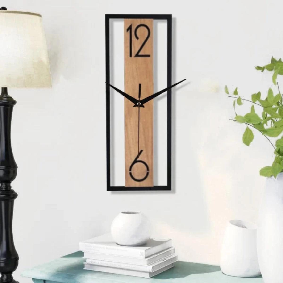 Silent Wood And Metal Wall Clock With Minimalist Open Frame Design