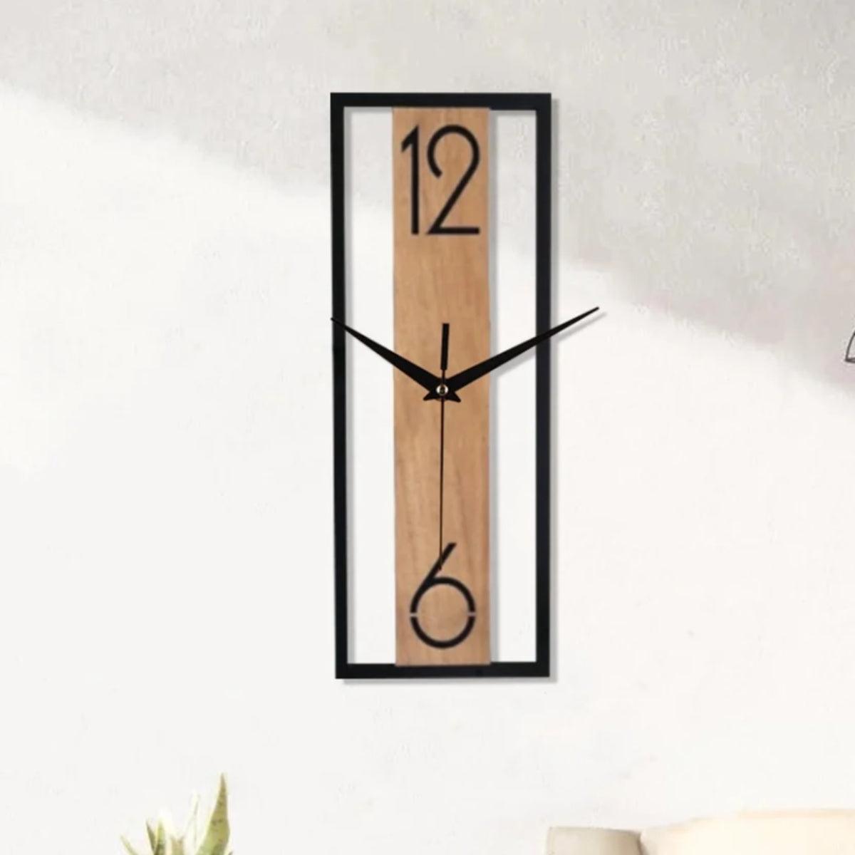 Silent Wood And Metal Wall Clock With Minimalist Open Frame Design