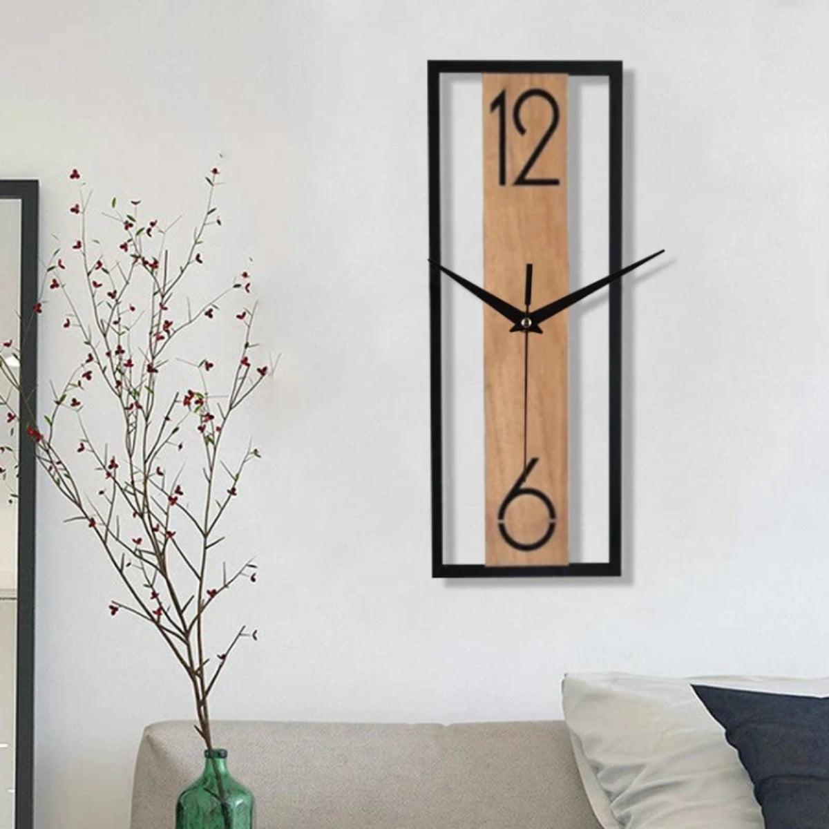 Silent Wood And Metal Wall Clock With Minimalist Open Frame Design