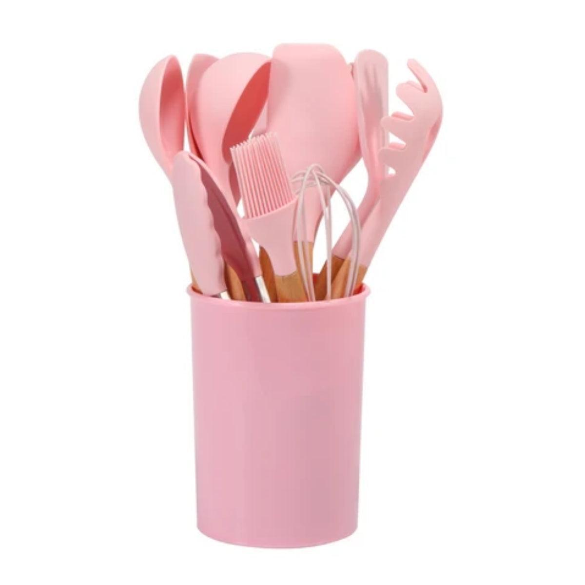 Silicone Kitchen Cooking Utensils Set With Spatulas Ladles Tongs Turner And Whisk